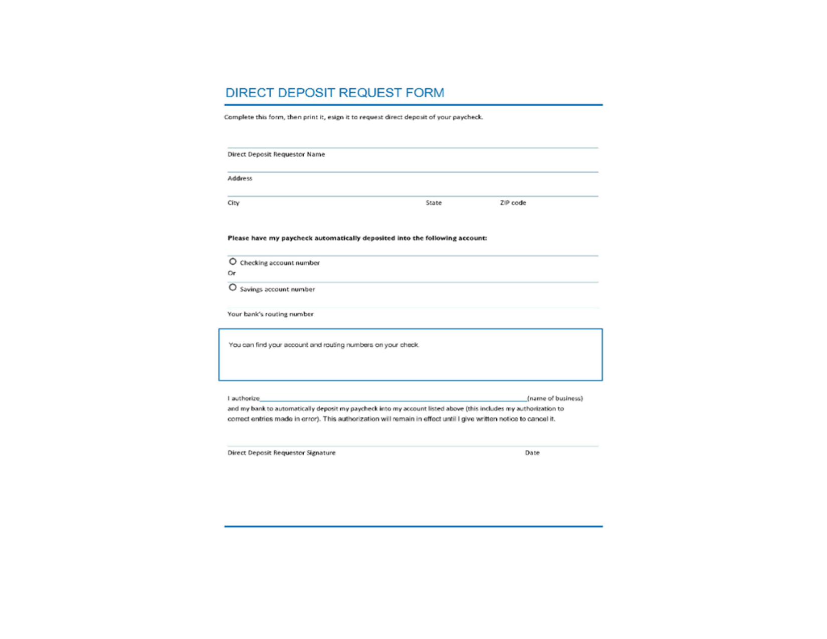 Direct Deposit Form Sample