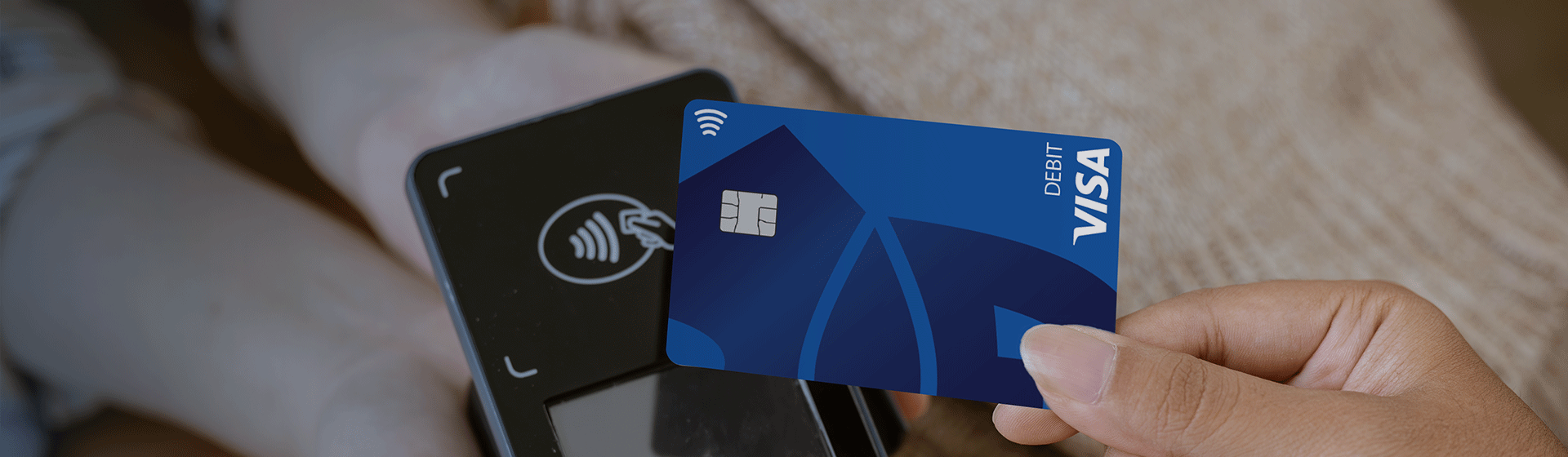 Caucasian member service representative handing over brochure to African American Houston Police Officer