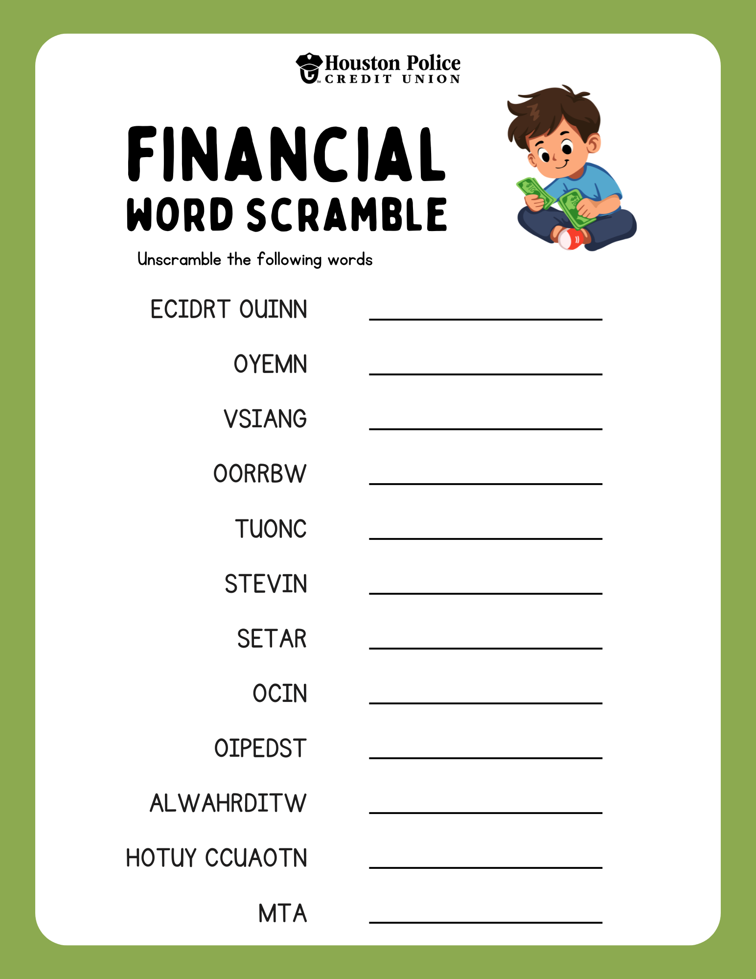 Financial Word Scramble
