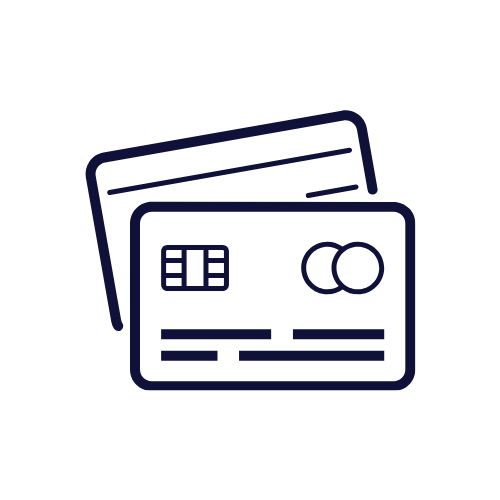 Two dark blue line-art icons of credit cards, symbolizing debt consolidation or high-interest debt payoff.
