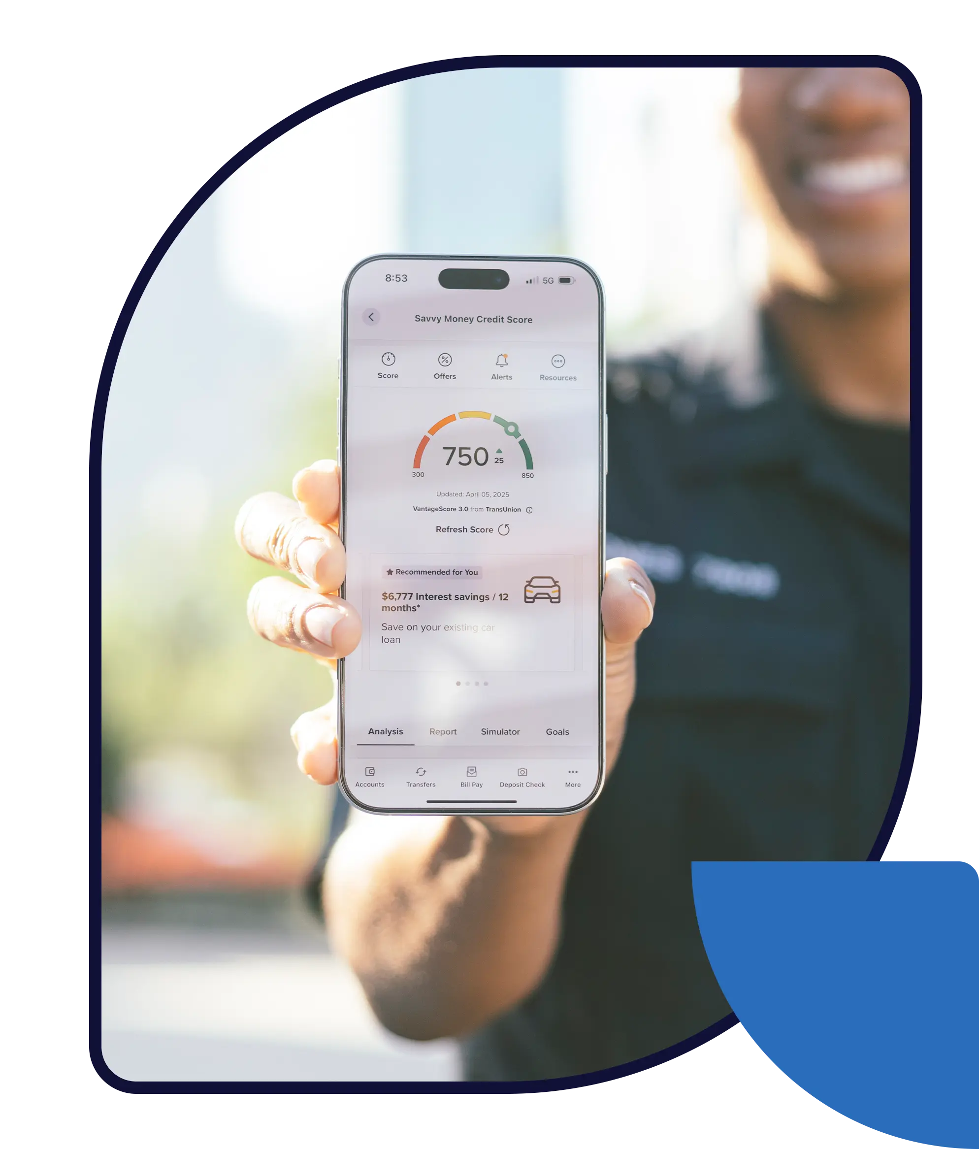 African american holding phone up show credit monitoring service